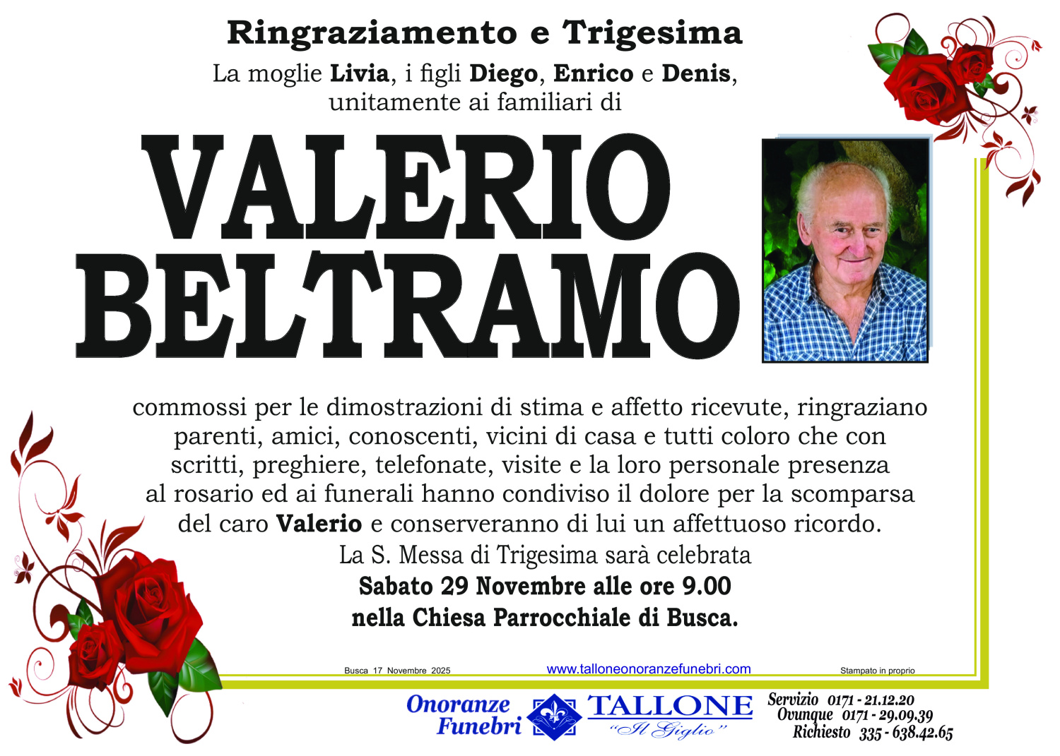 <br />
<b>Warning</b>:  Undefined variable $info in <b>/home/tallone/public_html/ringraziamenti.php</b> on line <b>68</b><br />
Valerio Beltramo